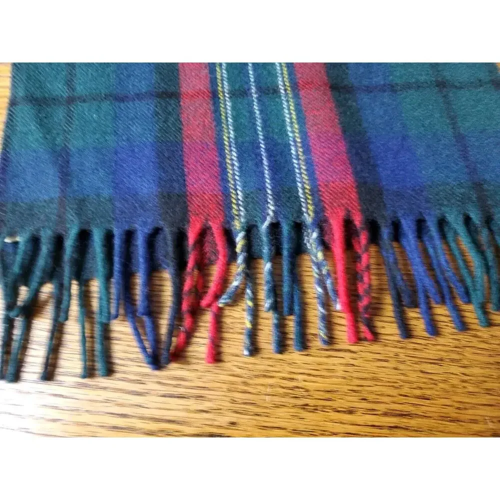 Vintage Eddie Bauer 100% Wool Scarf Fringe PLAID‎ Blue Red Outdoor Holidays Men